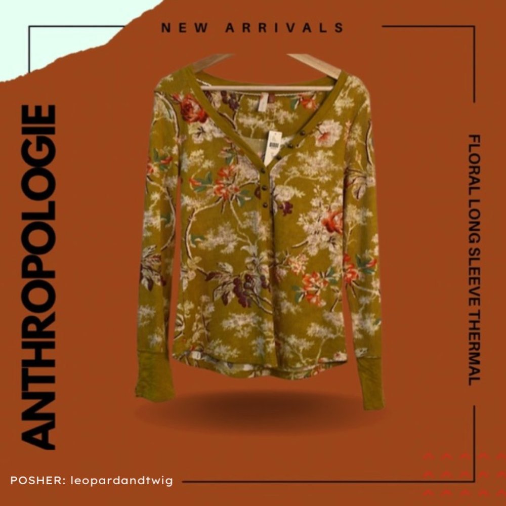 NWT Anthropologie checkered ribbed thermal long sleeve T-shirt in floral print